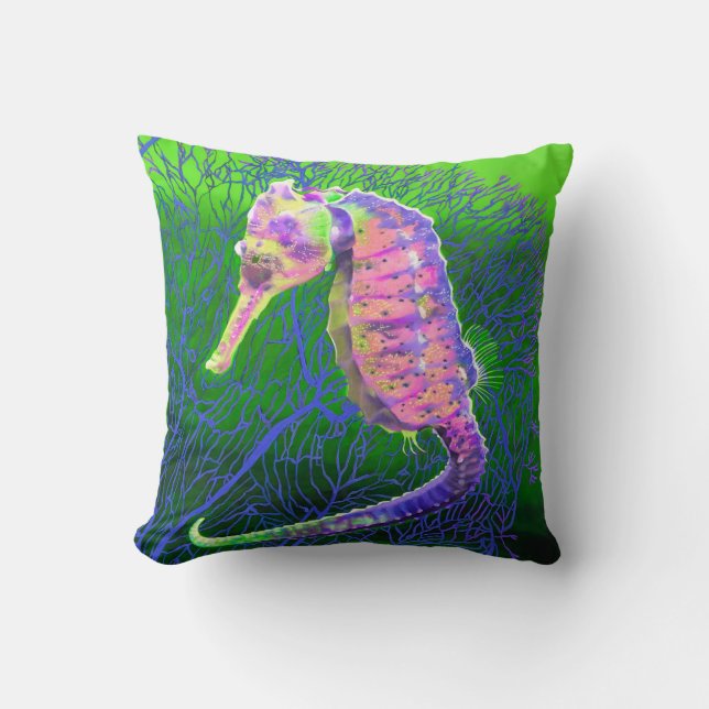 Electric Seahorse Throw Pillow (Front)