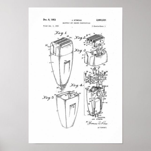 Electric Shaver Patent Poster Barber Shop Decor (Front)