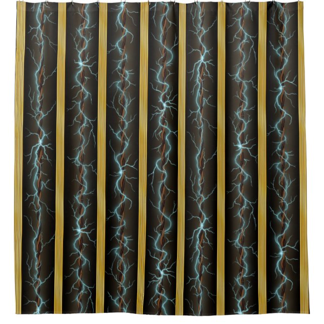 Electric Shock Machine Age Brass Stripes Steampunk Shower Curtain (Front)