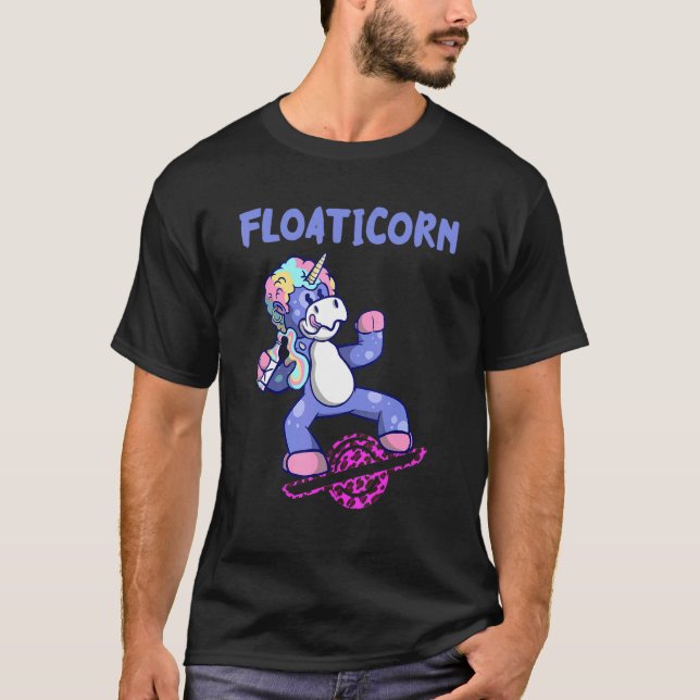 Electric Skateboard Float Unicorn Leopard One Whee T-Shirt (Front)