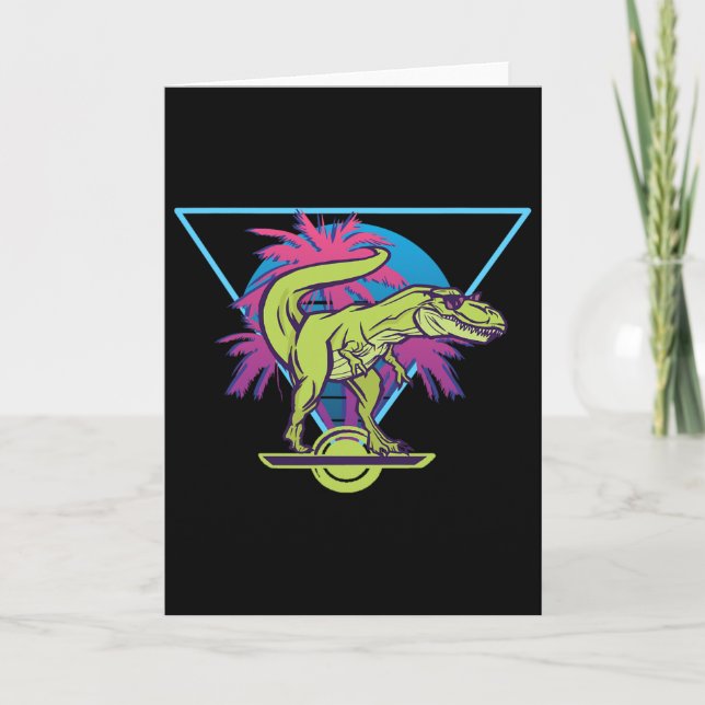 Electric Skateboard Modern Floating T-rex Retro On Card (Front)