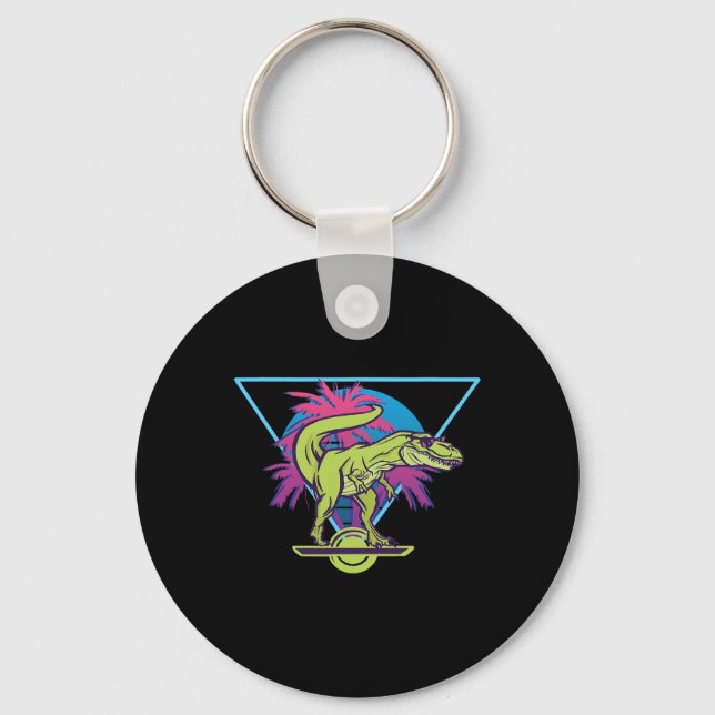 Electric Skateboard Modern Floating T-rex Retro On Key Ring (Front)