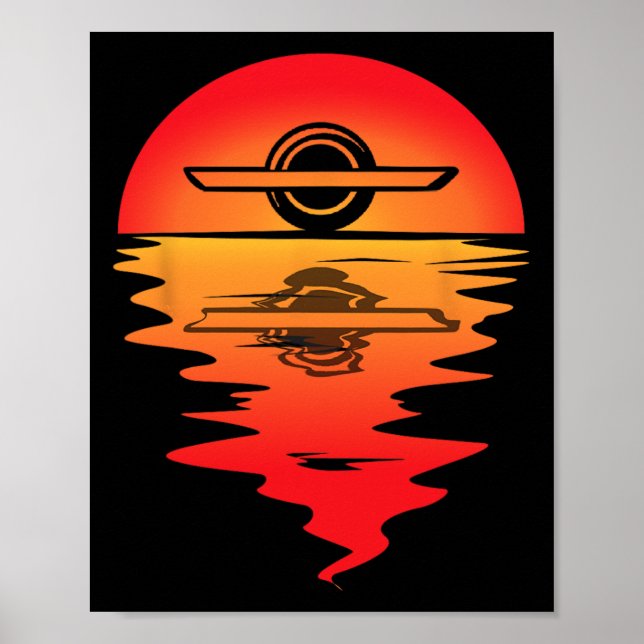 Electric Skateboard Vintage Sunset Onewheel Float  Poster (Front)