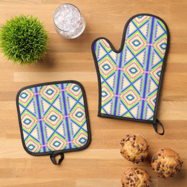 Electric Sky Weaver Oven Mitt & Pot Holder Set (Top Down)