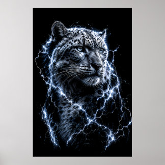 Electric Snow Leopard | Lightning Big Cat Portrait Poster