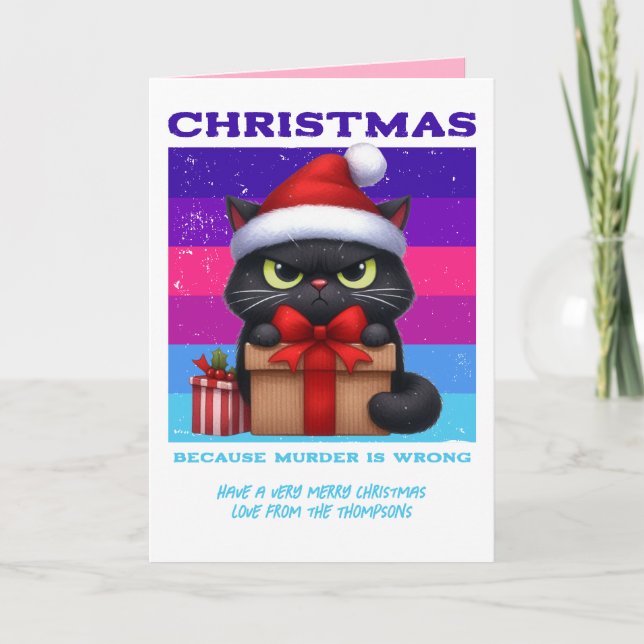 Electric Snowstorm Funny Cat Retro Christmas Photo Holiday Card (Front)