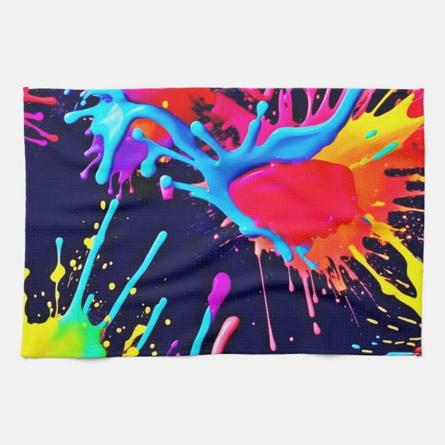 Electric Splashes of Vivid Colours Tea Towel (Horizontal)
