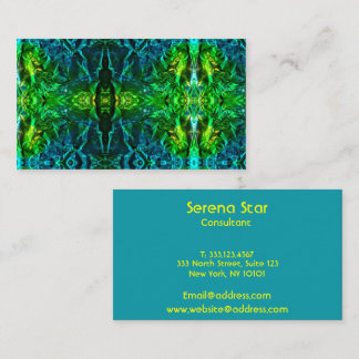 Electric Stain Glass Aqua Green Blue Geometric Business Card