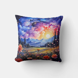 Electric Starry Night Sky Above Cushion