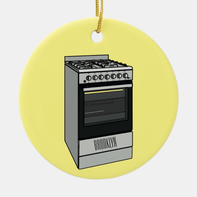 Electric stove cartoon illustration ceramic ornament (Front)