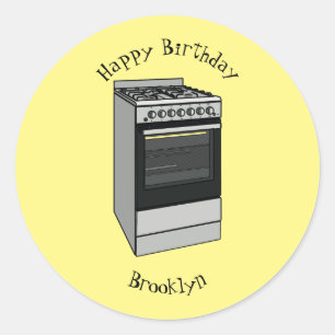 Electric stove cartoon illustration classic round sticker
