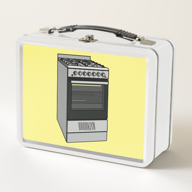Electric stove cartoon illustration metal lunch box (Front)