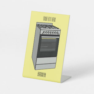 Electric stove cartoon illustration pedestal sign