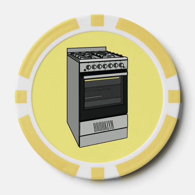 Electric stove cartoon illustration poker chips (Front)