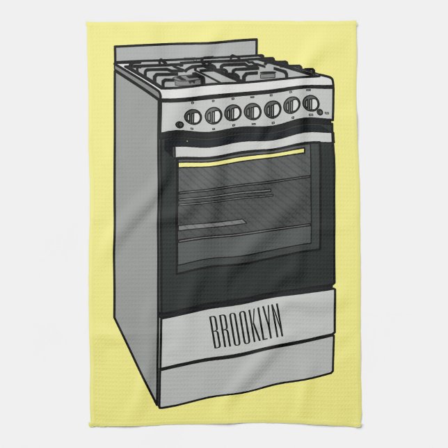 Electric stove cartoon illustration tea towel (Vertical)