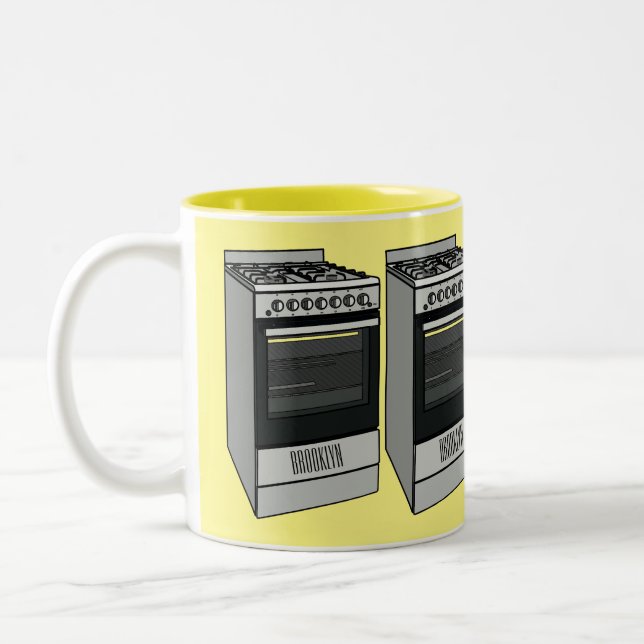 Electric stove cartoon illustration Two-Tone coffee mug (Left)