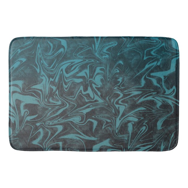 Electric Teal Blue Marble Swirl Bath Mat (Front)