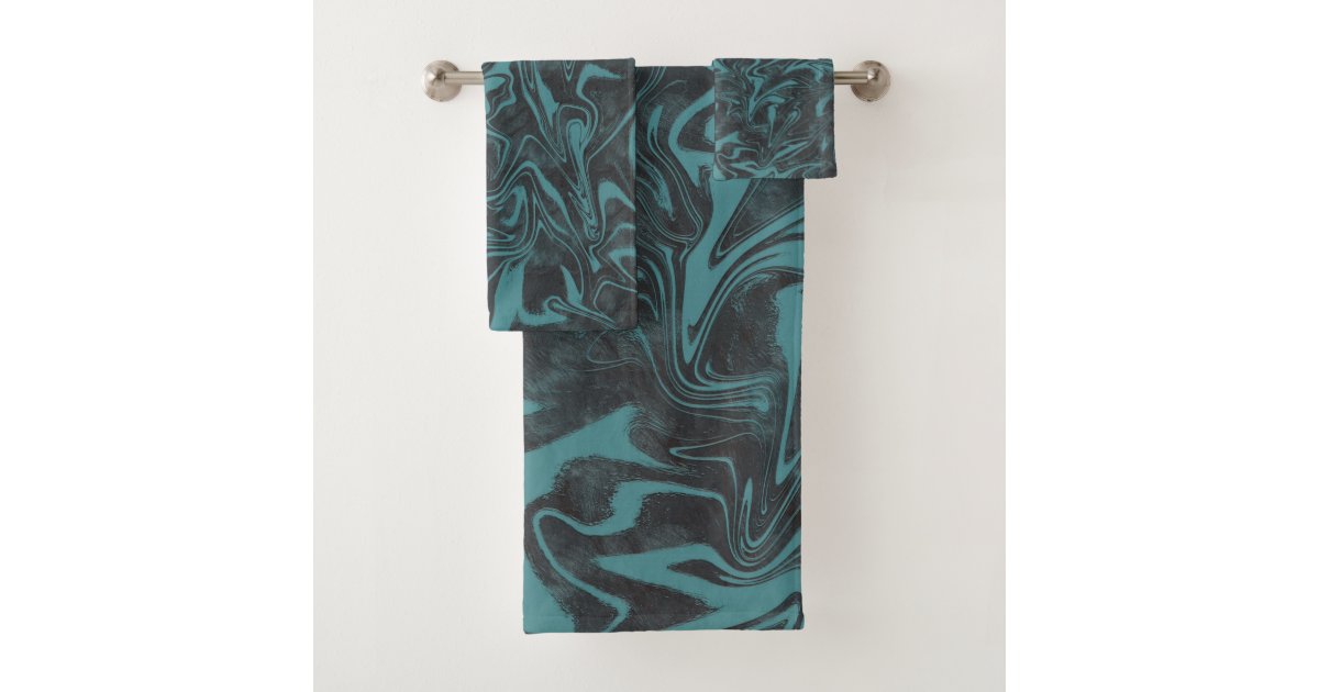 Electric Teal Blue Marble Swirl Bath Towel Set | Zazzle.com.au