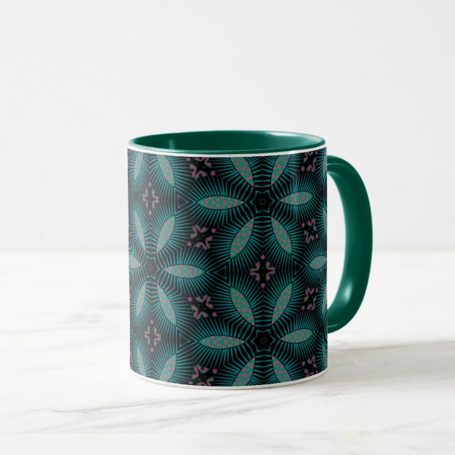 Electric Teal & Magenta Kaleidoscope Mug  (Front Right)