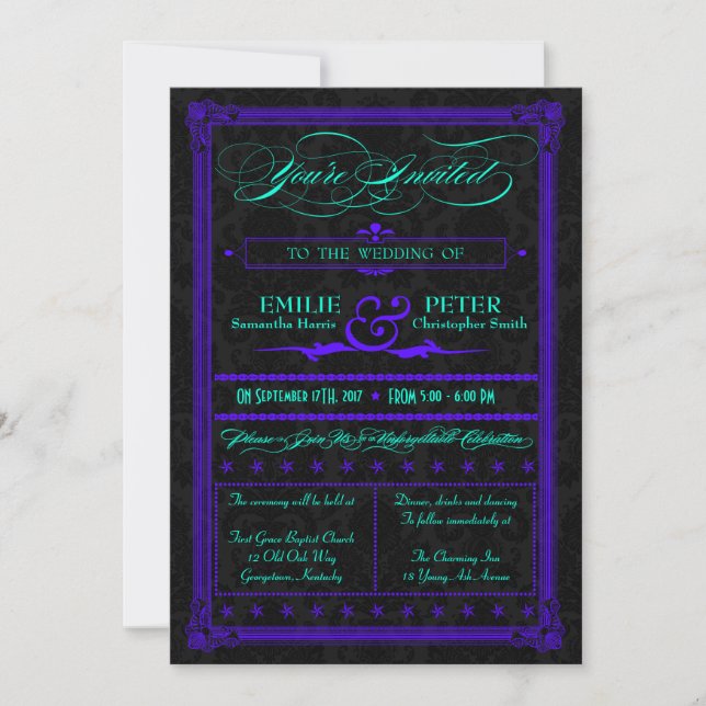 Electric Teal & Purple Poster Wedding Invitation (Front)