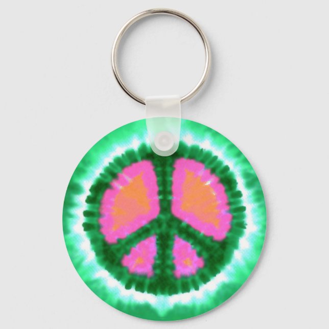 Electric Tie-Dye Peace Sign Key Ring (Front)