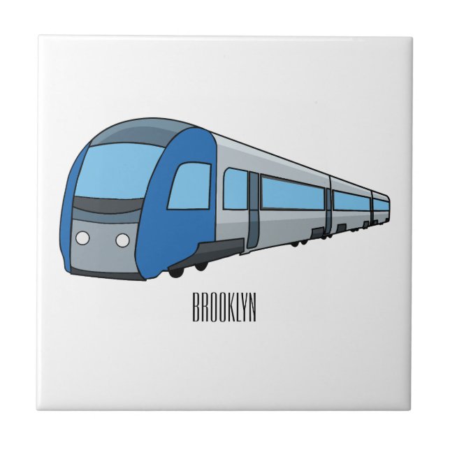 Electric train cartoon illustration ceramic tile (Front)