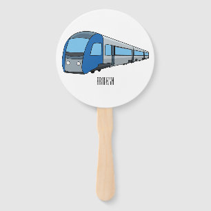 Electric train cartoon illustration hand fan