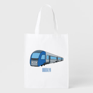 Electric train cartoon illustration  reusable grocery bag