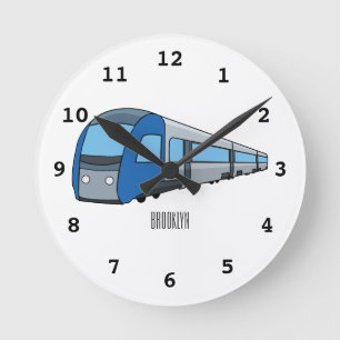 Electric train cartoon illustration round clock
