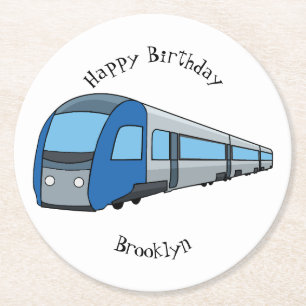 Electric train cartoon illustration round paper coaster