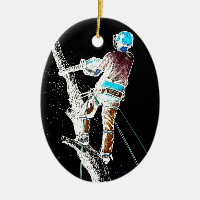 Electric  Tree Surgeon Arborist chainsaw Ceramic Ornament (Front)