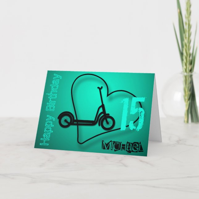 Electric Trotinette 15th Birthday name Card (Front)
