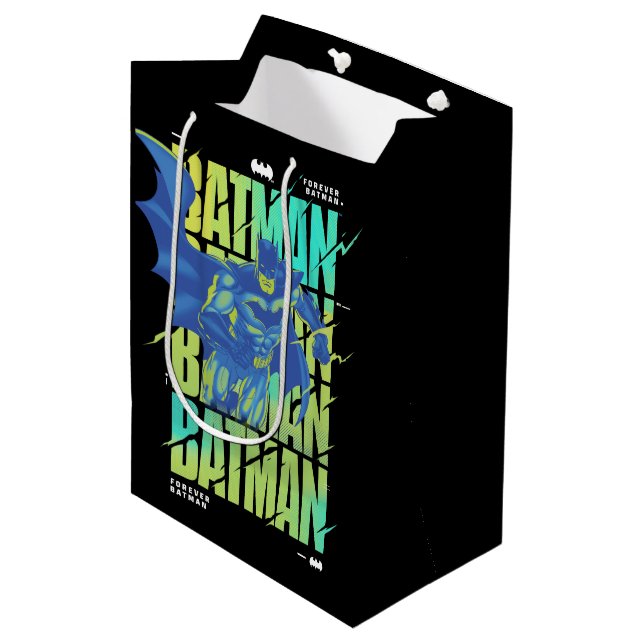 Electric Up Batman Running Through Typography Medium Gift Bag (Front Angled)