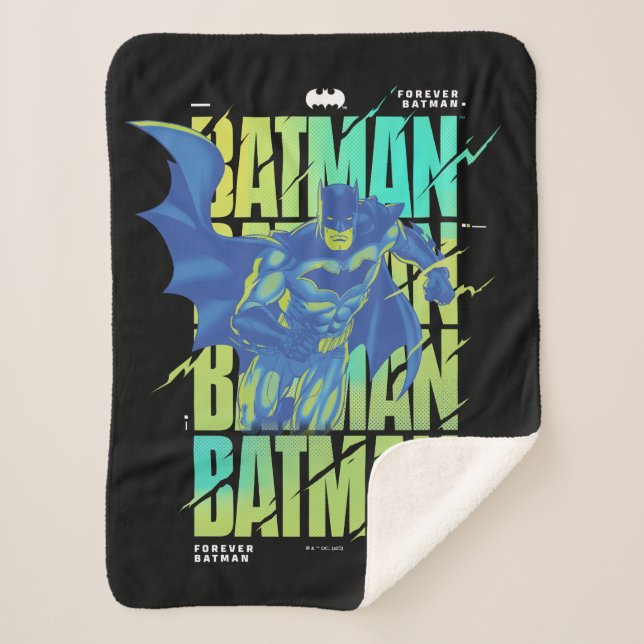 Electric Up Batman Running Through Typography Sherpa Blanket (Front)