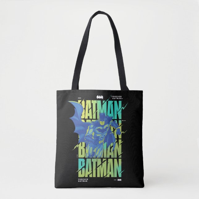 Electric Up Batman Running Through Typography Tote Bag (Front)