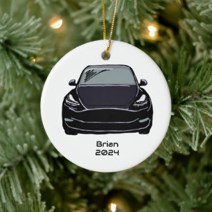 Electric Vehicle SUV Black Hand Drawn Sketch Ceramic Ornament