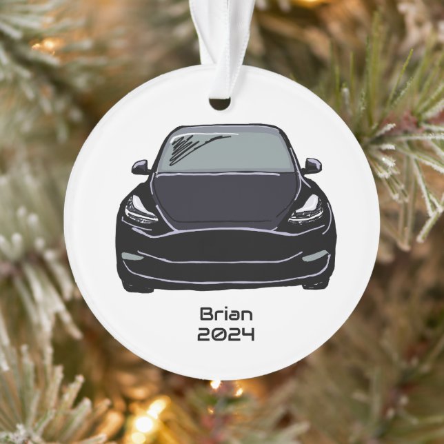 Electric Vehicle SUV Black Hand Drawn Sketch Ornament (Tree)