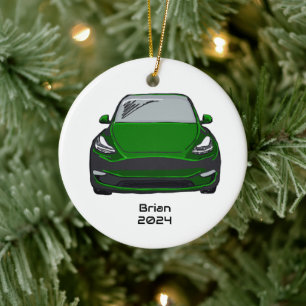 Electric Vehicle SUV Green Hand Drawn Sketch Ceramic Ornament