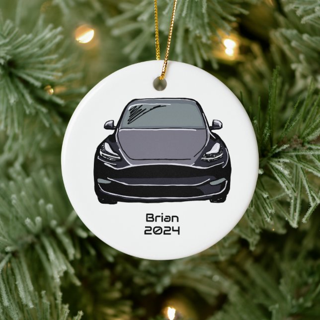 Electric Vehicle SUV Grey Grey Hand Drawn Sketch Ceramic Ornament (Tree)