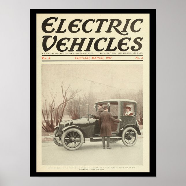 Electric Vehicles Motor Cars Vintage Print (Front)