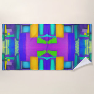 Electric Vibes Dreams Stylish Vintage Abstract Art Beach Towel