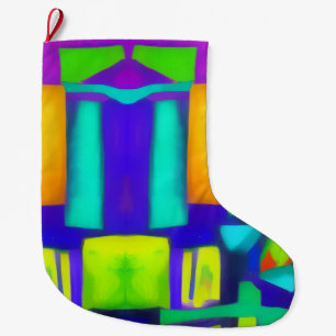 Electric Vibes Dreams Stylish Vintage Abstract Art Large Christmas Stocking