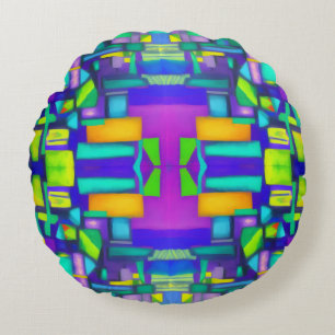 Electric Vibes Dreams Stylish Vintage Abstract Art Round Cushion