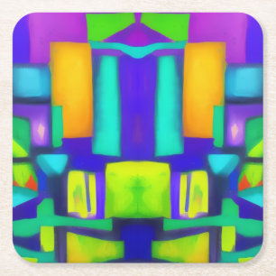 Electric Vibes Dreams Stylish Vintage Abstract Art Square Paper Coaster