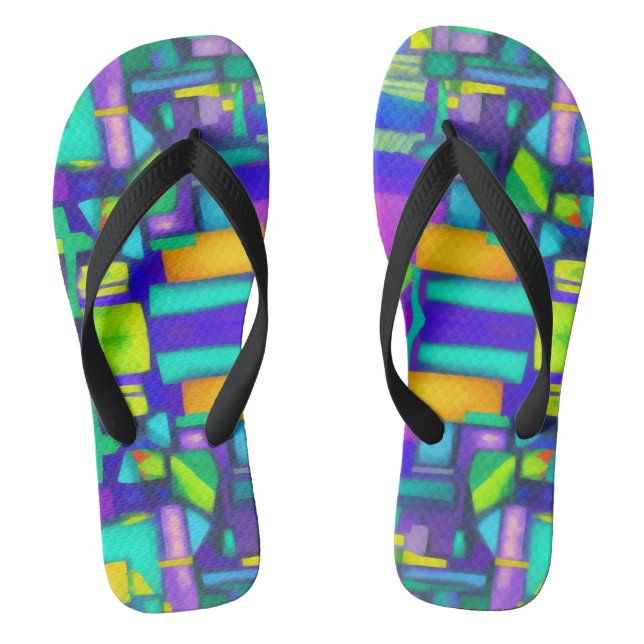 Electric Vibes Dreams Stylish Vintage Abstract Art Thongs (Footbed)