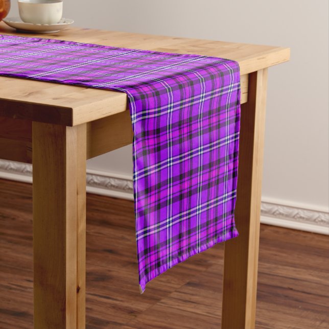 Electric Violet and Fuchsia Plaid Purple Pink Short Table Runner (In Situ)