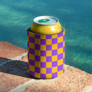Electric Violet and Golden Amber Checkerboard Can Cooler