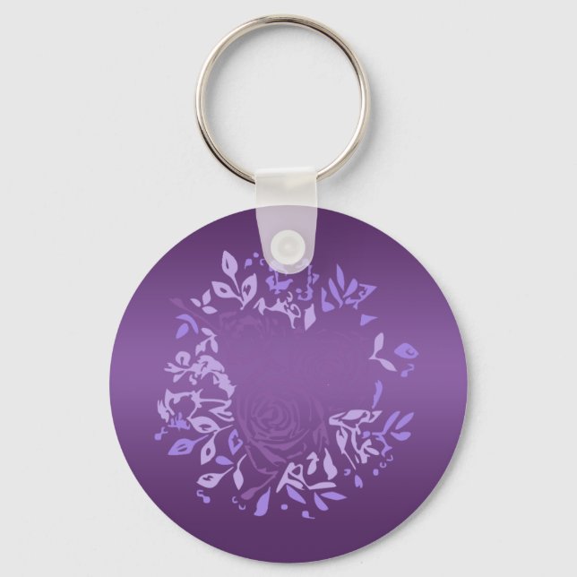 Electric Violet Rose Wreath Round Key Ring (Front)