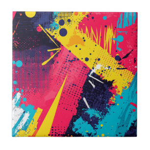 Electric Yellow Magenta Urban Grunge Halftone Ceramic Tile