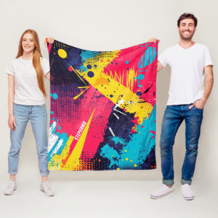 Electric Yellow Magenta Urban Grunge Halftone Fleece Blanket